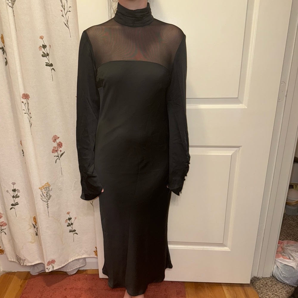 Meshki Black Long Sleeve Sheer Dress